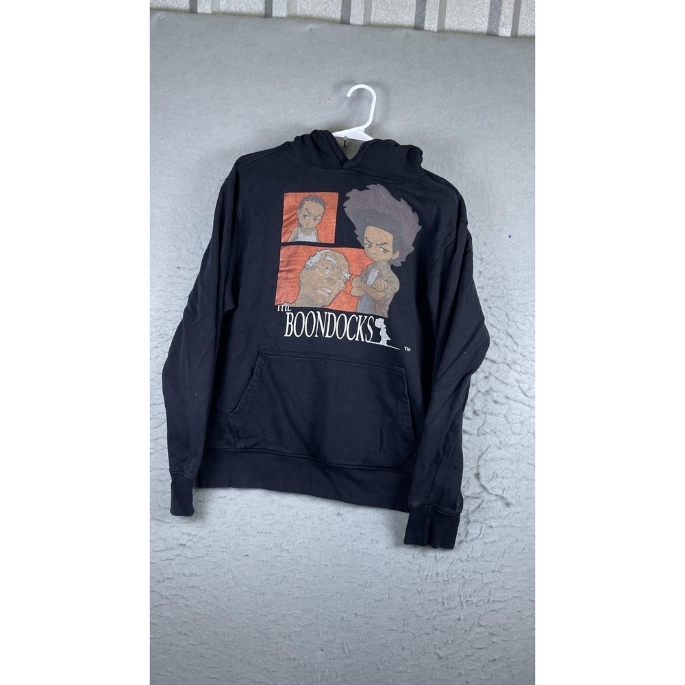 The Boondocks Hoodie Mens Large Black Pullover Fleece Graphic Anime Sweatshirt